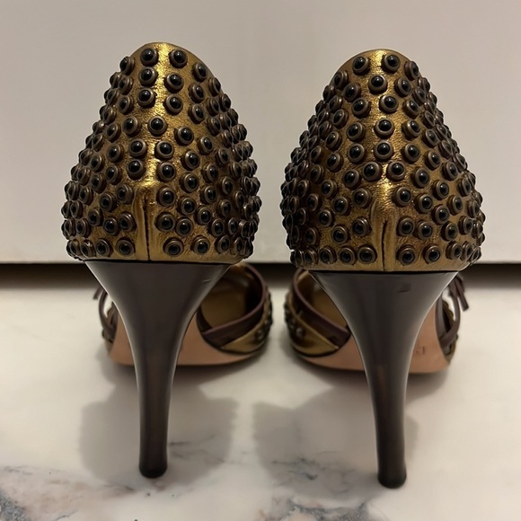 Giuseppe Zanotti Copper Gold Heels with Crystals and Black Bead Embellishments - Picture 6 of 12